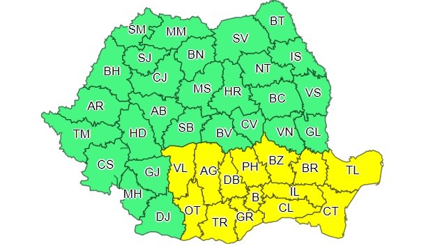 Zona aflată sub avertizare meteorologică