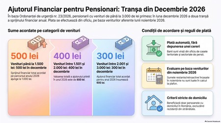 Ajutor financiar pensionari decembrie 2026. Infografic realizat cu ajutorul Inteligenței Artificiale
