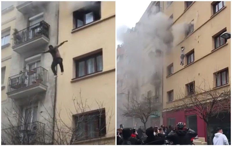VIDEO | Clienții unui hotel care ardea, în Barcelona, au sărit de la etaj, pe saltelele de pat aduse de vecini. Un mort, opt răniți