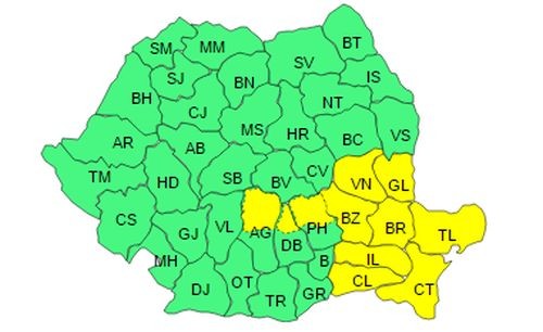 Cod galben de vânt puternic și ninsori viscolite