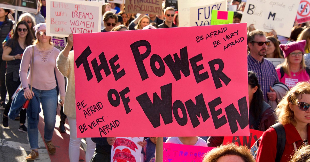 San Francisco, CA - 19 ianuarie 2019: Participante neidentificate la Marșul Femeilor. Tema din acest an este De la Adevăr la Putere și celebrează Valul Femeilor.