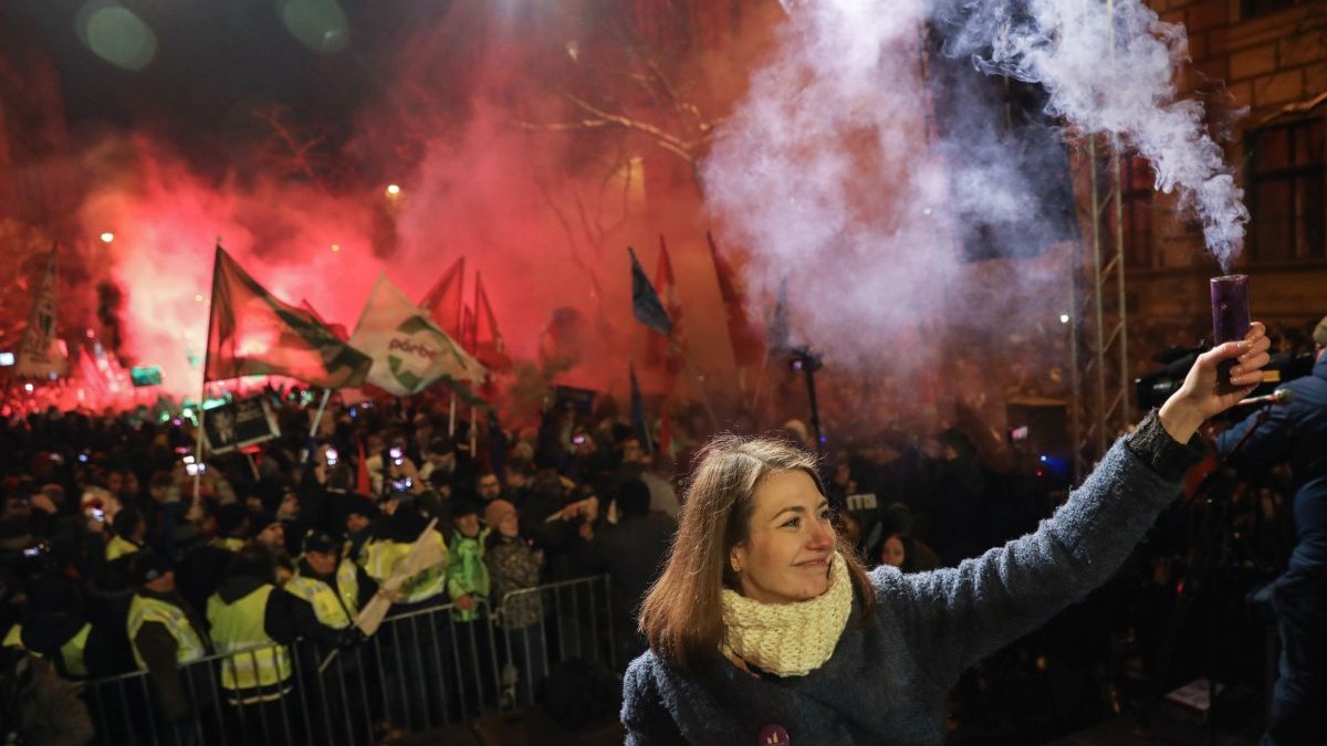 Anna Donath, la o demonstrație anti-guvernamentală din Budapesta, în decembrie 2018 FOTO: EPA