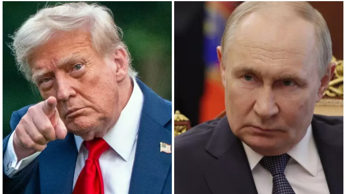 Donald Trump în stânga și Vladimir Putin în dreapta