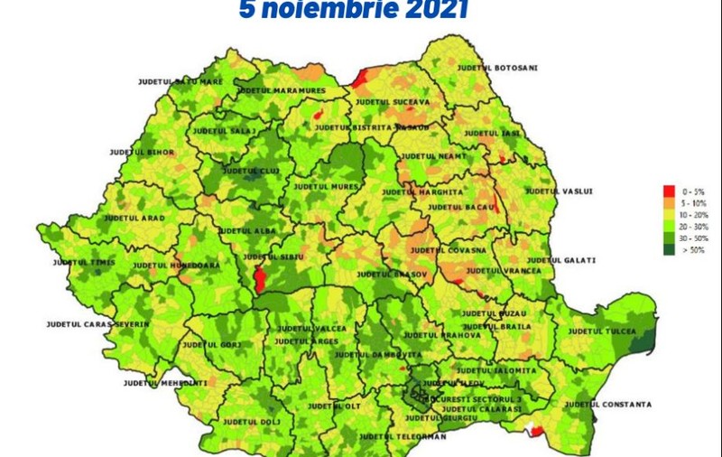 Harta vaccinării anti-COVID în România. Care sunt localitățile unde rata de imunizare depășește 50%