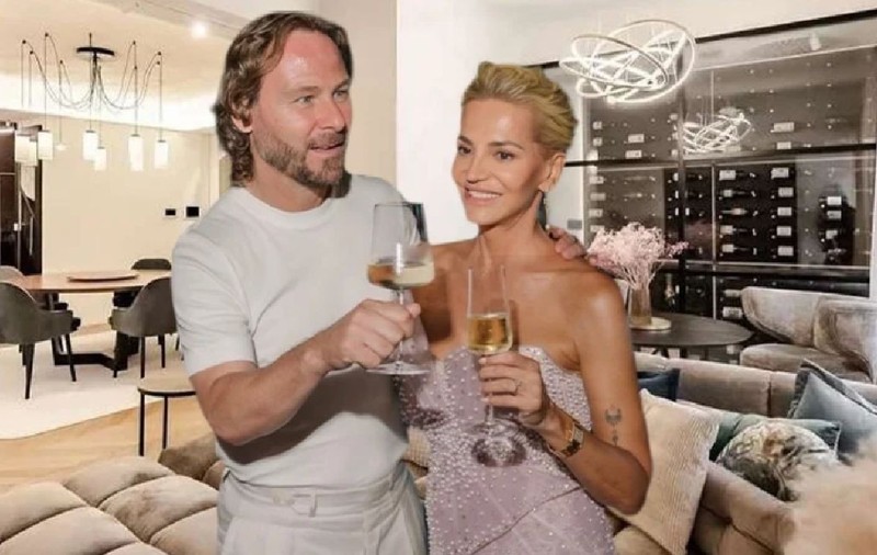 Pavel Nedved si Dara Rolins, ciocnind un pahar de șampanie