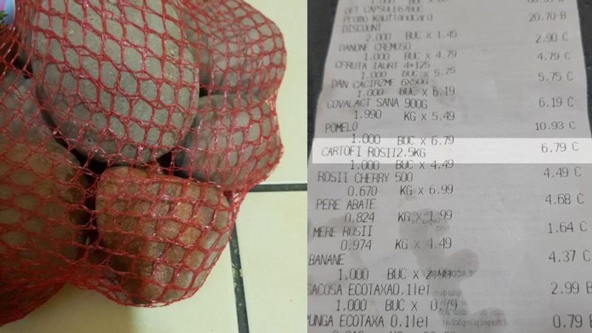 A găsit o piatră într-un sac de cartofi cumpărat dintr-un supermarket din Buzău