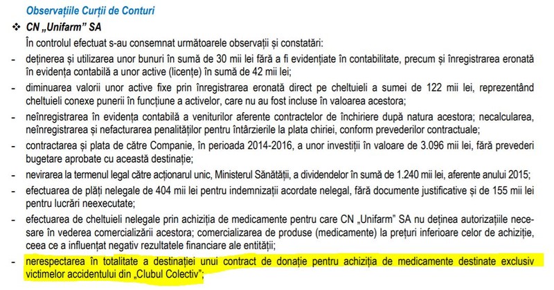 Facsimil din raportul Curții de Conturi a României pentru anul 2016