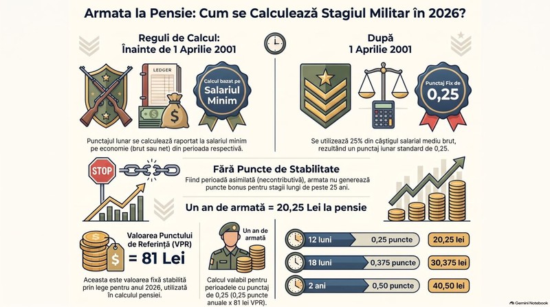 Calculul pensiei pentru stagiul militar