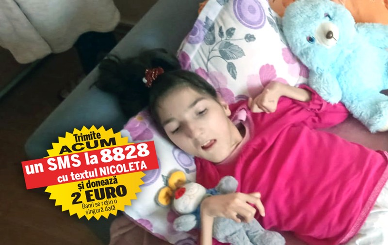 Nicoleta are nevoie de 10.000 de lei lunar pentru tratamentul care o ține în viață. Fata de 16 ani are un picior amputat, e nevăzătoare și suferă de tetrapareză spastică