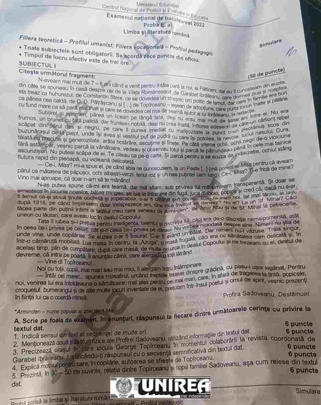 Subiecte Simulare Bac Română 2022 și barem de corectare. Ce a picat la simulare Bac 2022