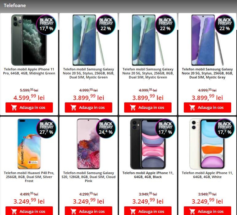 O parte din reducerile la telefoane smartphone la Flanco de Black Friday 2020