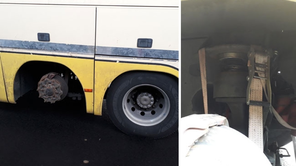 Un autocar din Bistrița circula fără o roată
