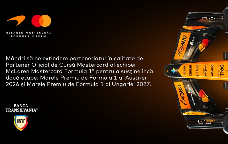 Banca Transilvania își extinde parteneriatul cu echipa campioană mondială la Formula 1, McLaren