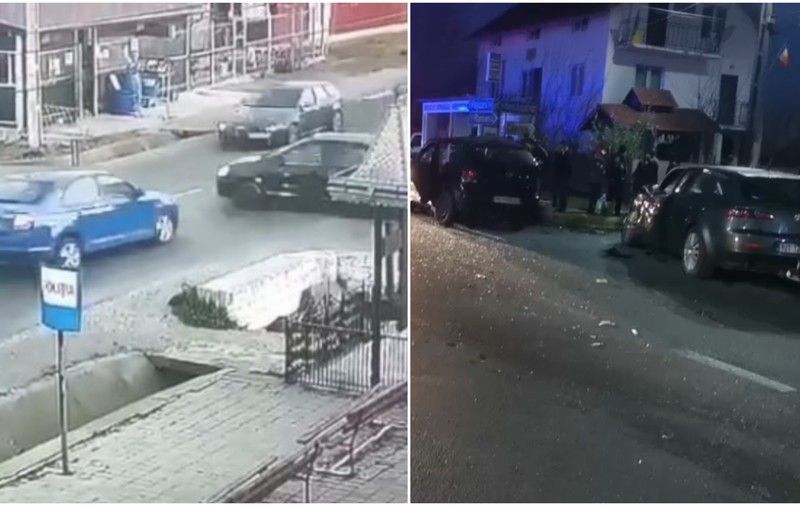 Momentul în care o mașină izbește violent două autovehicule. O femeie a murit, iar cinci persoane au ajuns la spital