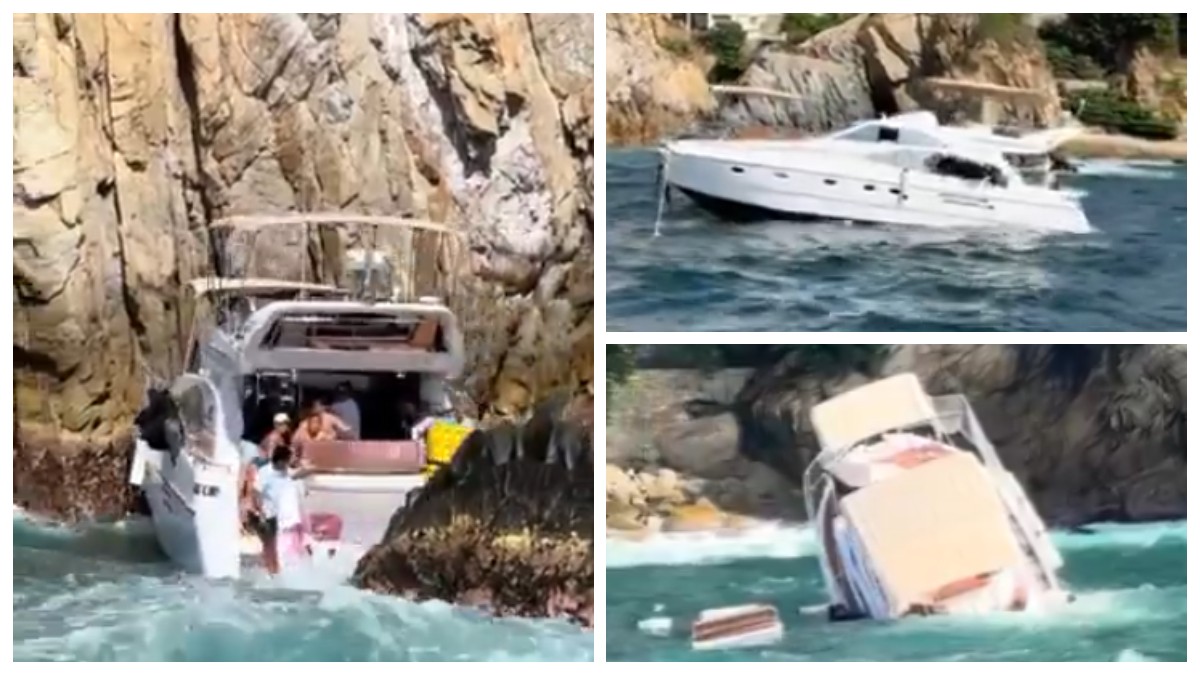 Momentul în care un iaht de lux cu turiști s-a izbit de stânci și s-a scufundat în Acapulco, Mexic