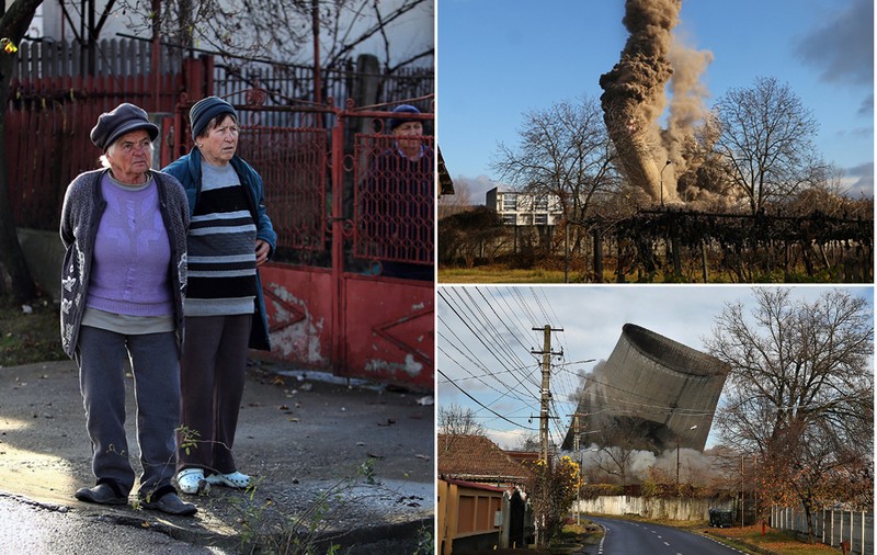 FOTOREPORTAJ. După săptămâni de tensiune, oamenii din Doiceşti au răsuflat uşuraţi când au văzut demolate ultimele turnuri ale fostei termocentrale: „Ce frumos au căzut”