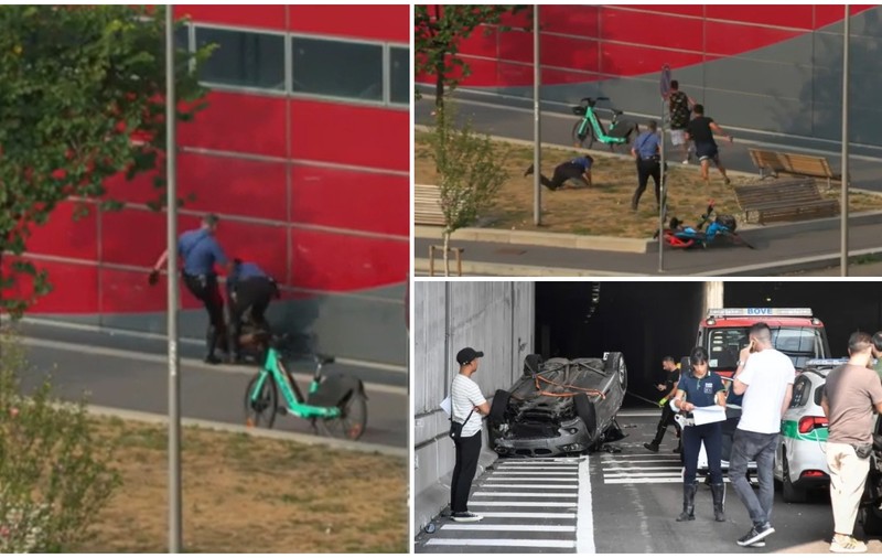 Român lovit de un polițist italian cu piciorul în cap, după ce a fost alergat pe stradă, la Milano. Se răsturnase cu BMW-ul într-un tunel | VIDEO