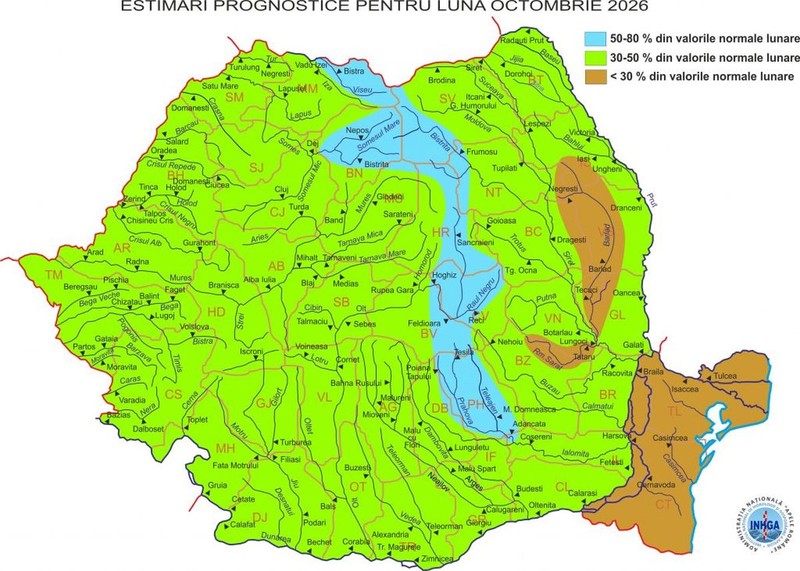 Prognoza INHGA pentru octombrie 2026. Foto: INHGA