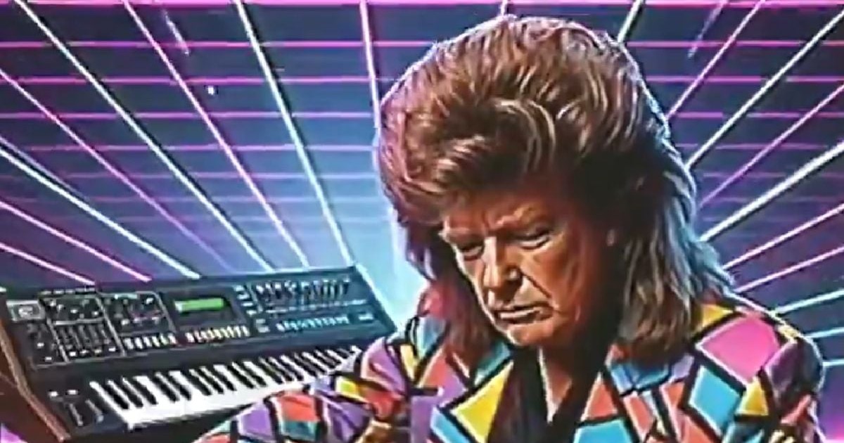 O parodiera cu ajutorul AI a lui Donald Trump, cu coamă ca de leu și un sacou colorat