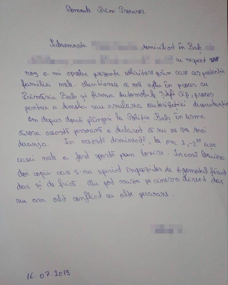 Plângerea penală depusă de către femeie