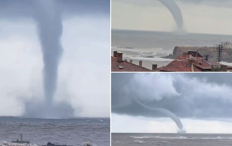 Trombă uriașă filmată în Marea Neagră. Stațiunea bulgărească Elenite, sub ape după potopul din ultimele zile