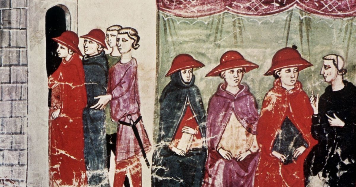 Miniatură din „Nuova Cronica” de Giovanni Villani (1276-1348) care înfățișează Conclavul de la Viterbo din secolul al XIV-lea.