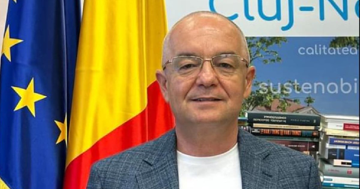 Emil Boc cu steagul României și cel al Uniunii Europene în spate