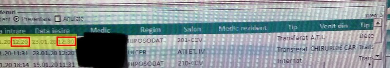 Pacient transferat la 12:20 doar în software-ul institutului, decedat la 12:30