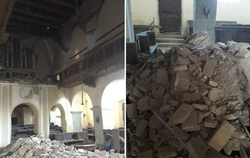 FOTO | Tavanul unei biserici fortificate din județul Sibiu s-a prăbușit. Lăcașul de cult, construit în secolul al XVI-lea