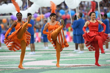 epa05355568 Dancers perform during the opening ceremony before the UEFA EURO 2016 group A preliminary round match between France and Romania at Stade de France in Saint-Denis, France, 10 June 2016. (RESTRICTIONS APPLY: For editorial news reporting purposes only. Not used for commercial or marketing purposes without prior written approval of UEFA. Images must appear as still images and must not emulate match action video footage. Photographs published in online publications (whether via the Internet or otherwise) shall have an interval of at least 20 seconds between the posting.) EPA/GEORGI LICOVSKI EDITORIAL USE ONLY
