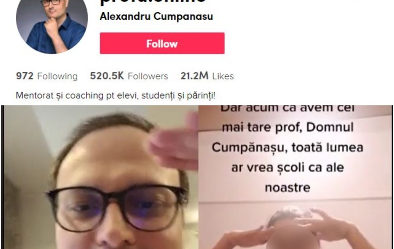 Poliția și Parchetul verifică discuțiile de pe TikTok ale lui Cumpănașu cu elevi. Reacția acestuia