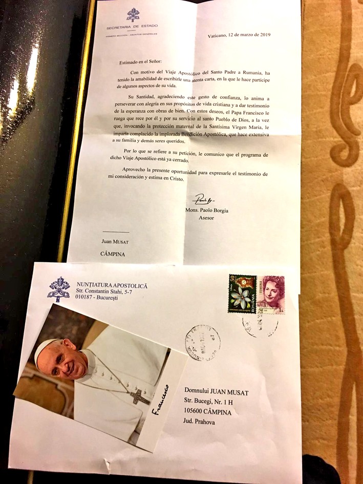 Scrisoarea primită de Ioan Mușat