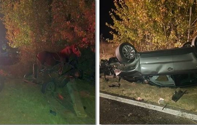 Încă un accident terifiant lângă Timișoara. S-au răsturnat cu mașina după ce le-au ieșit în cale două căruțe nesemnalizate
