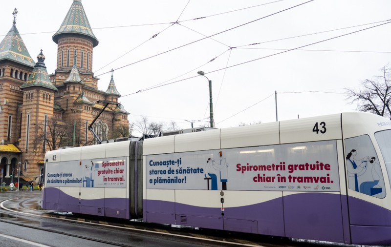 Spirometrii gratuite la Timişoara, în tramvaiul dedicat sănătății plămânilor, în perioada 9-13 decembrie