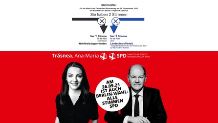 Un afiș electoral în care Ana Maria Trăsnea apare lângă candidatul SPD pentru funcția de cancelar al Germaniei, Olaf Scholz | Foto: Facebook/Ana Maria Trăsnea
