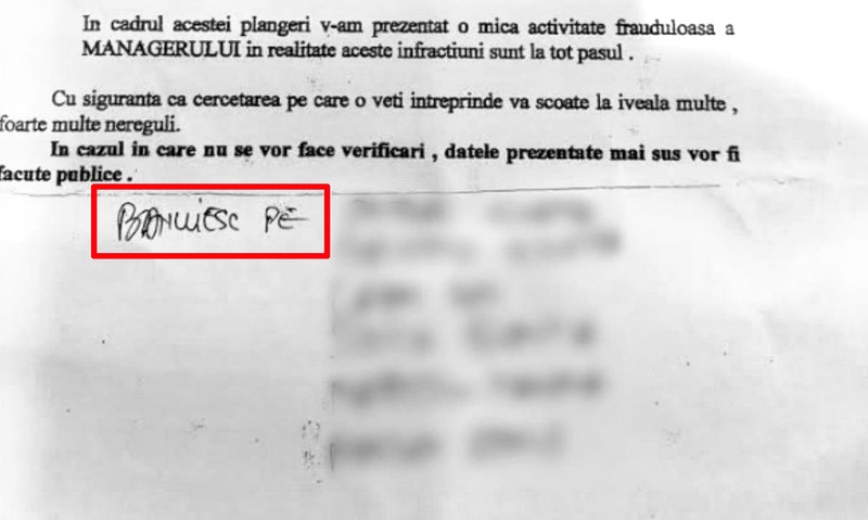 Managerul Spitalului Lupeni a scris pe reclamația anonimă ce o vizează numele celor pe care îi suspectează că ar fi autorii ei