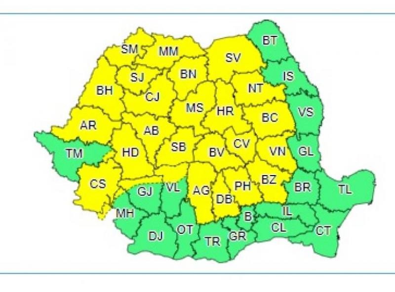 Harta zonelor vizate de codul galben