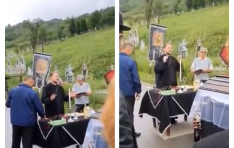 Imagini incredibile | Motivul scandalos pentru care un preot a făcut o criză de nervi la o înmormântare: „Nu vă țineți în gură cu mine”