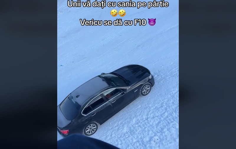 Șofer filmat în timp ce a urcat cu un BMW pe pârtia de schi din Borșa: „Când te bagă GPS-ul aiurea”