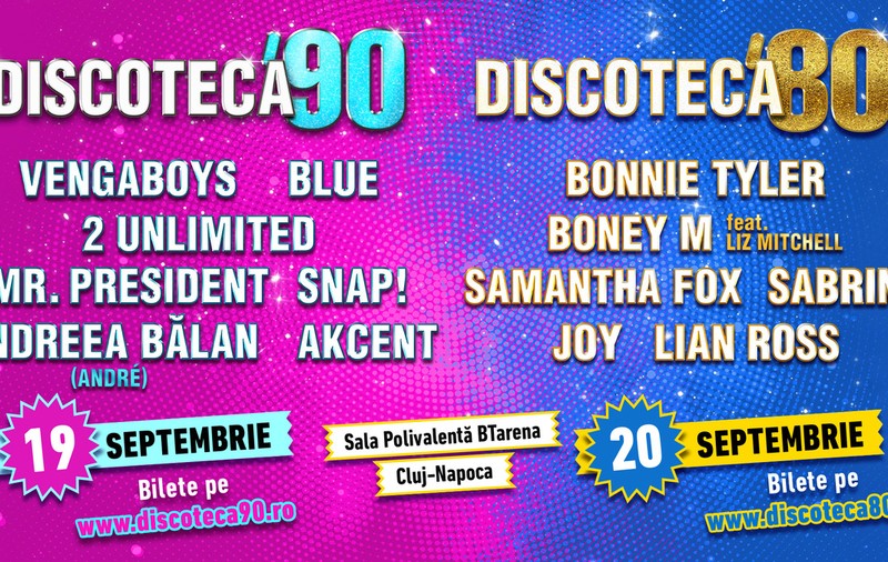 DISCOTECA ‘80-’90: weekend retro la Cluj-Napoca, pe 19 şi 20 septembrie, cu VENGABOYS, BLUE, MR. PRESIDENT, BONNIE TYLER, BONEY M, SABRINA şi alţii 