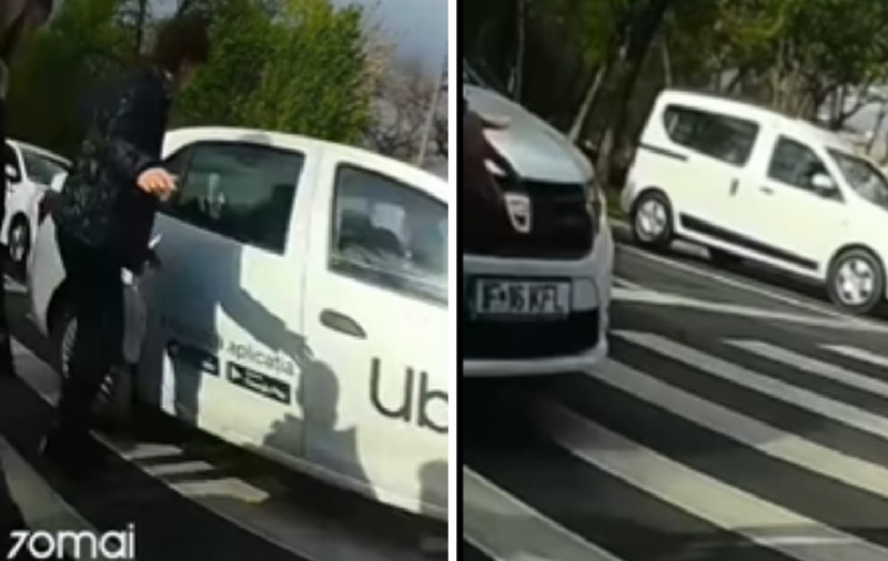 Momentul în care un șofer de Uber trece pe roșu și este aproape să spulbere pietonii care voiau să traverseze