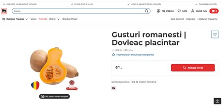 Dovleac plăcintar la 2,49 lei/kg la Mega Image. Sursă foto: Mega Image.