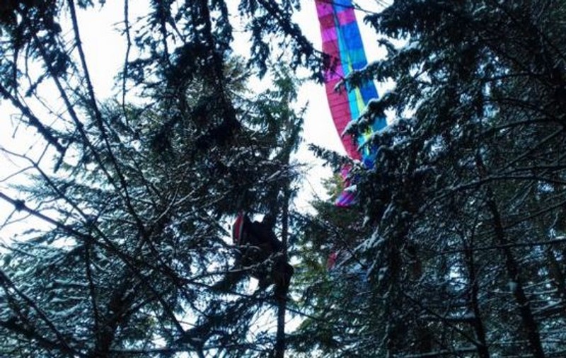 Un parapantist a rămas agățat într-un copac, în timp ce survola Poiana Brașov (VIDEO)
