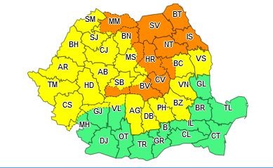 Harta Meteo cod galben-portocaliu