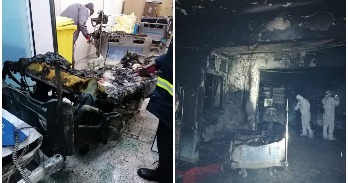 Paturi dintr-un salon ATI arse, pereții sunt înegriți după incendiu