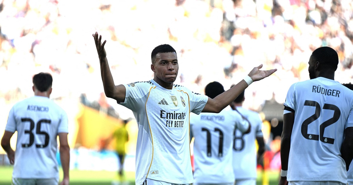 Kylian Mbappe of Real Madrid celebrates a goal during the quarterfinal match between Real Madrid (Spain) and Borussia Dortmund (Germany) at the FIFA Club World Cup 2025 in New Jersey, USA, on July 5, 2025. Photo by Wu Xiaoling/Xinhua/ABACAPRESS.COM