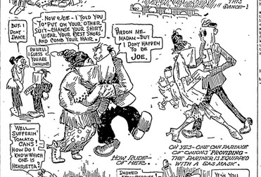 Sursă ilustrație: Milwaukee Sentinel. Publicația a redat într-un desen petrecerea dintre anii 1918 și 1919