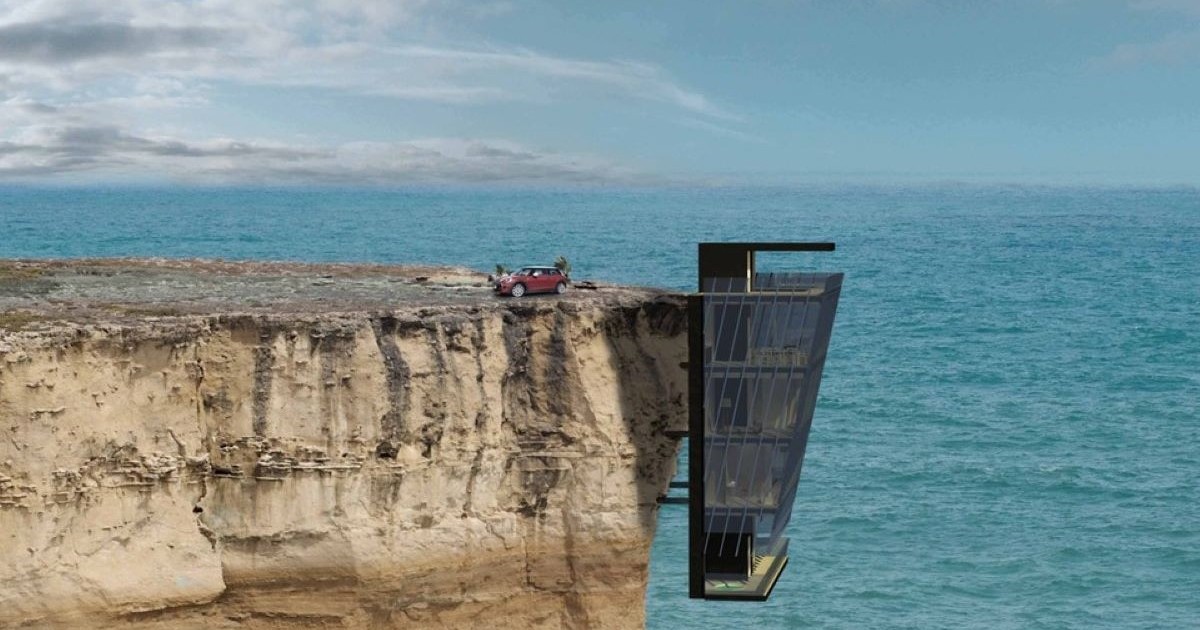 Cliff House, Australia, o casă modulară conceptuală cu cinci etaje, care atârnă de pe coasta stâncii și oferă vederi incredibile la mare.