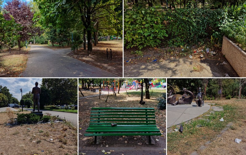 FOTO. În Parcul Circului din București, toată iarba e pârjolită. Rezistă, în schimb, gunoaiele