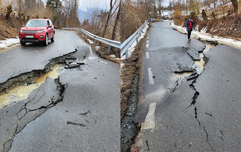 Un drum din Bistrița, modernizat cu două milioane de euro în 2020, s-a surpat în urma ploilor torențiale. Cum arată acum